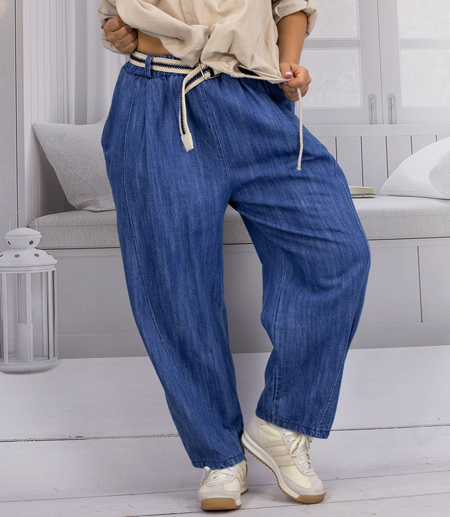 Jeansy damskie BALLOON z paskiem bawełniane