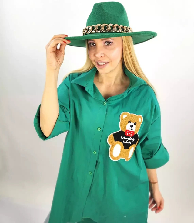 Long shirtdress shirt tunic with a teddy bear