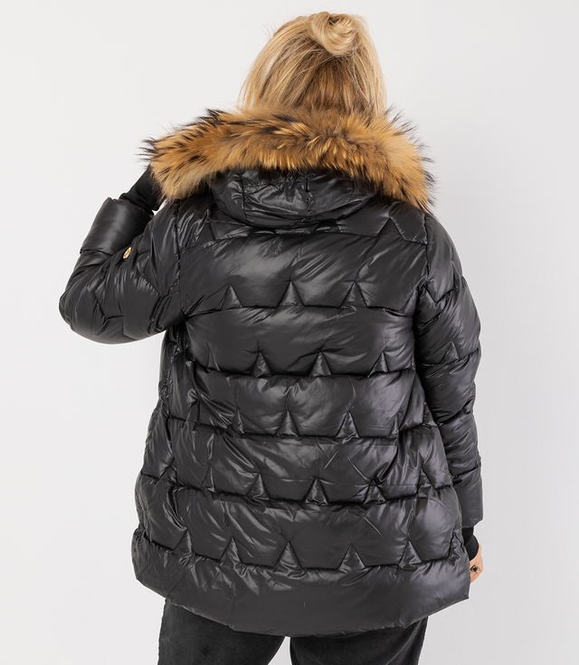 Pikowana kurtka zimowa z kapturem futerkiem ARIA PUFF PLUS SIZE