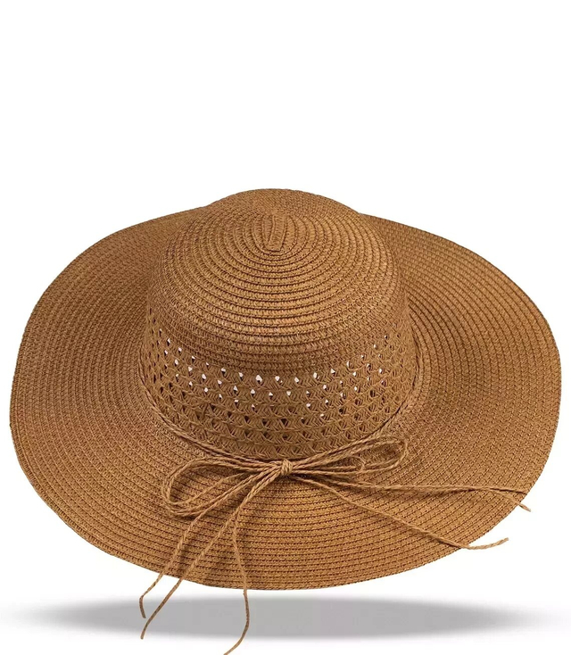 Summer women's straw hat with an openwork head