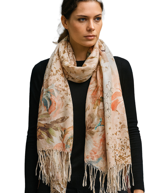 Elegancki szal w kwiaty damski delikatny 180x70