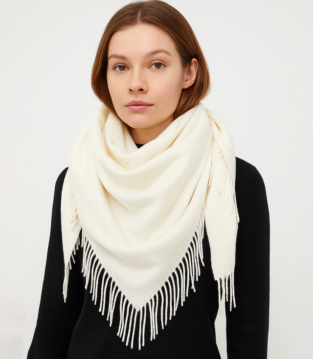 One-color shawl shlik scarf with fringe GRACE