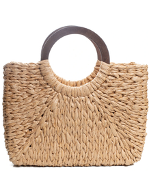 Large basket summer bag handbag braided wooden handles