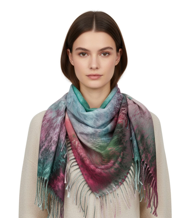 Fashionable multicolored shawl scarf with tassels