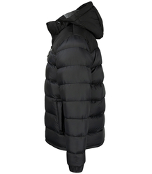 Warm men's quilted winter jacket with hood 