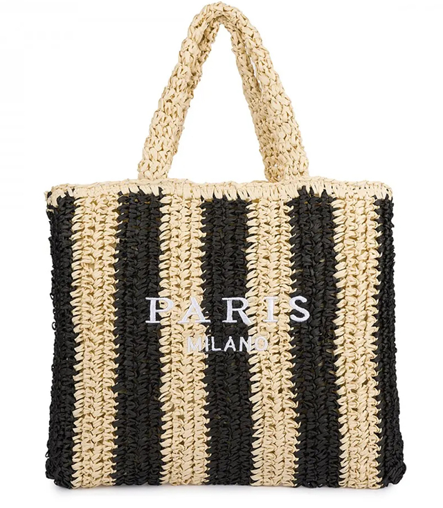 Large plaid shoper bag with vertical stripes with PARIS lettering