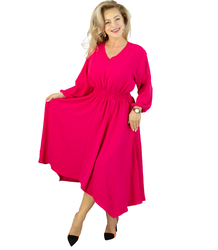 ADELE midi dress with elastic waist and v-neckline