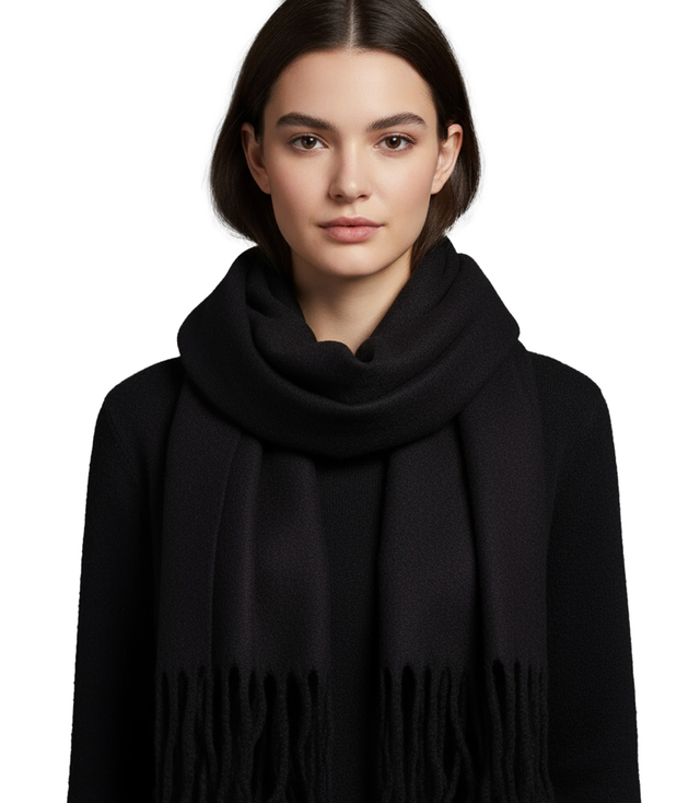 Elegant scarf with tassels in one color
