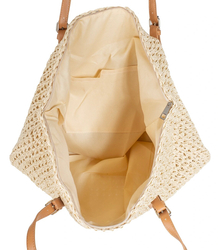 Large rectangular straw beach bag with eco-leather handles