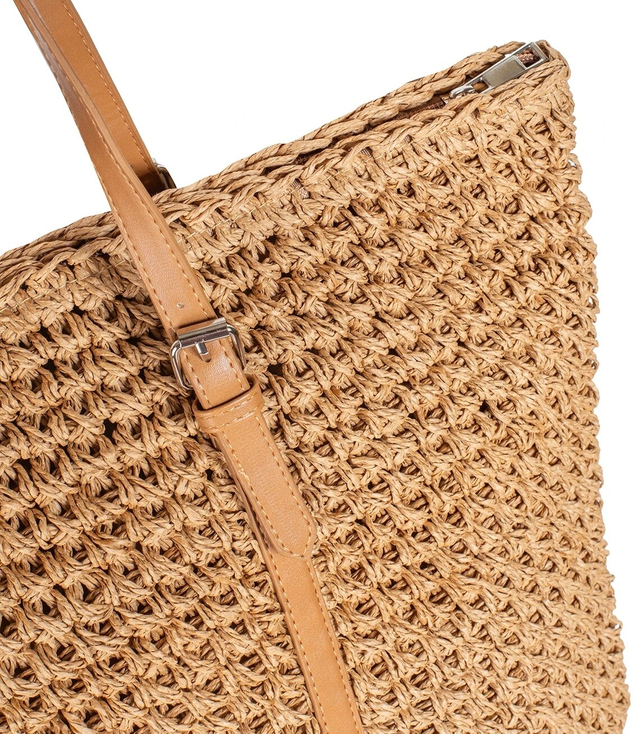 Large rectangular straw beach bag with eco-leather handles