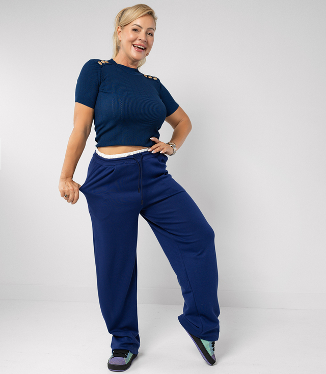 Comfortable sweatpants made of soft material with white insert at the waist LUNA