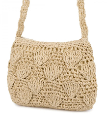 Braided boho handbag with long strap shell pattern