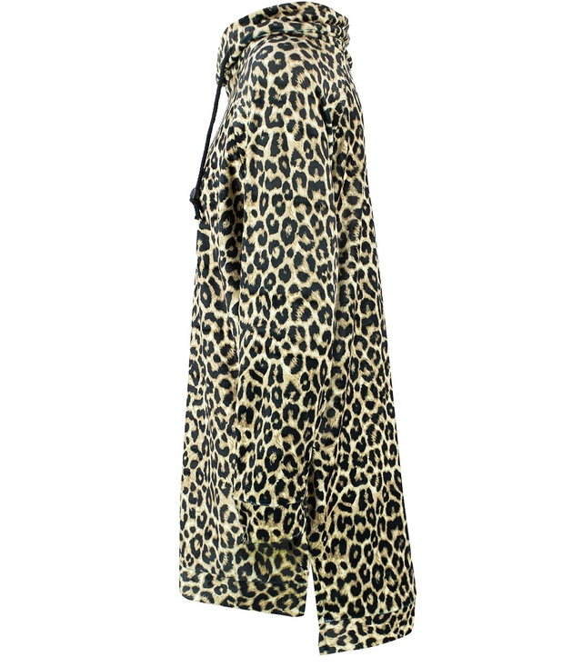 Women's leopard print warm long sweatshirt with a neck warmer NELA
