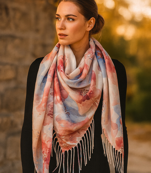 Women's scarf with floral pattern 100x100