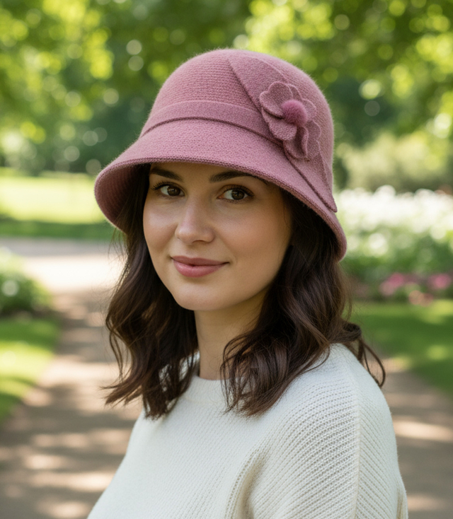 Women's hat cloche patch flower