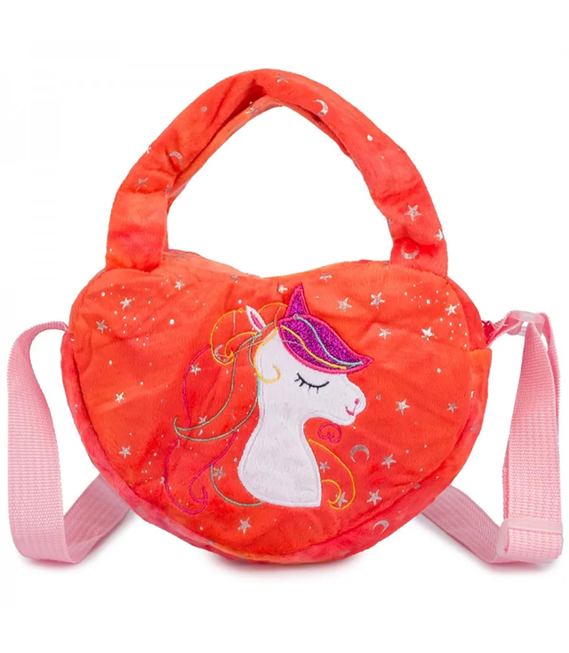 Children's plush heart-shaped bag with unicorn