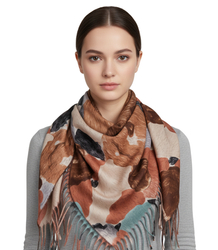 Multicolored elegant women's floral scarf with tassels