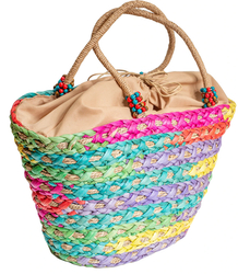 Mega large summer bag braided basket lined with beads