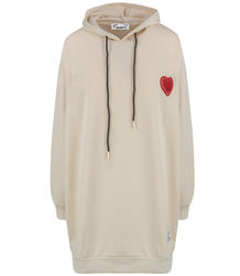 Long oversize dress sweatshirt with hood and heart patch LILLY