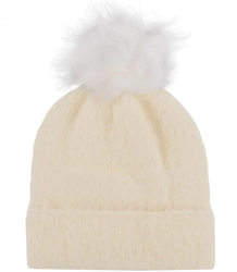 Warm fluffy women's cap with pom-pom autumn winter hat 