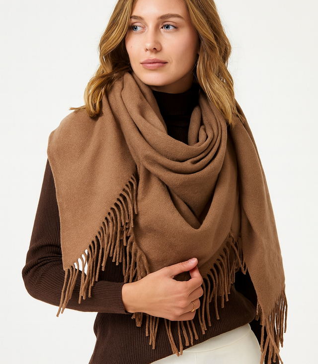 One-color shawl shlik scarf with fringe GRACE