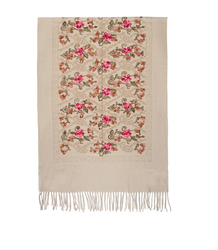 Women's folklore scarf with flower motif and tassels