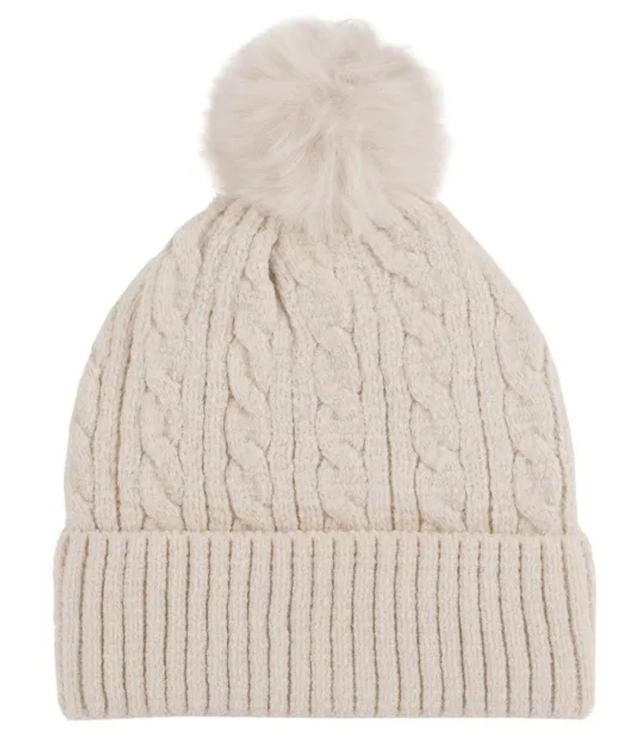 Warm women's cap with pom-pom autumn winter monochrome hat