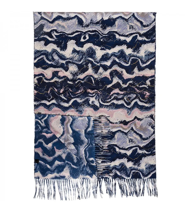 Women's scarf with geometric motif tassels