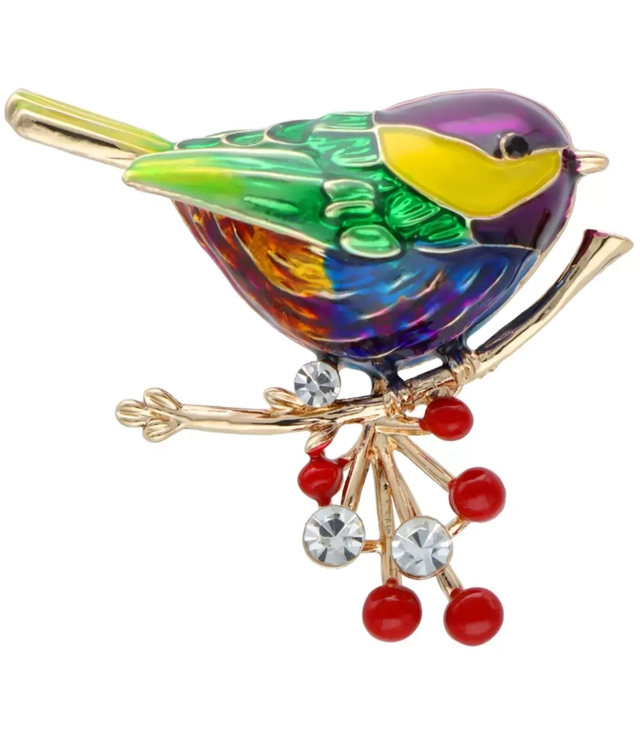 Bird brooch with beautiful multicolored crystals