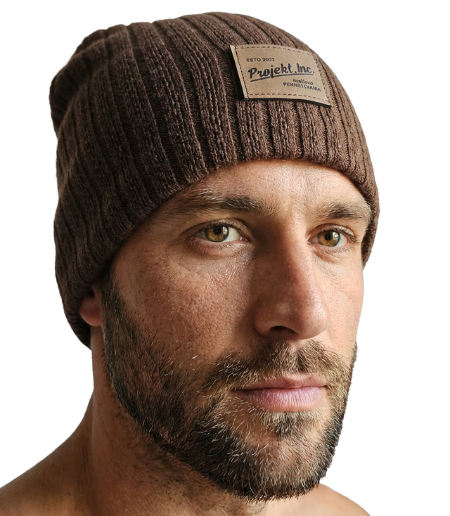 Knitted beanie hat with patch - style and comfort