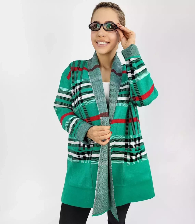 WARM Sweater. Checkered cardigan overlay