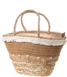 Mega large summer bag braided basket with shell lining