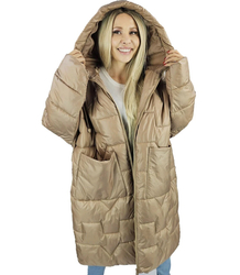 Długa kurtka damska ciepła z pikowaniem z kapturem ANABEL