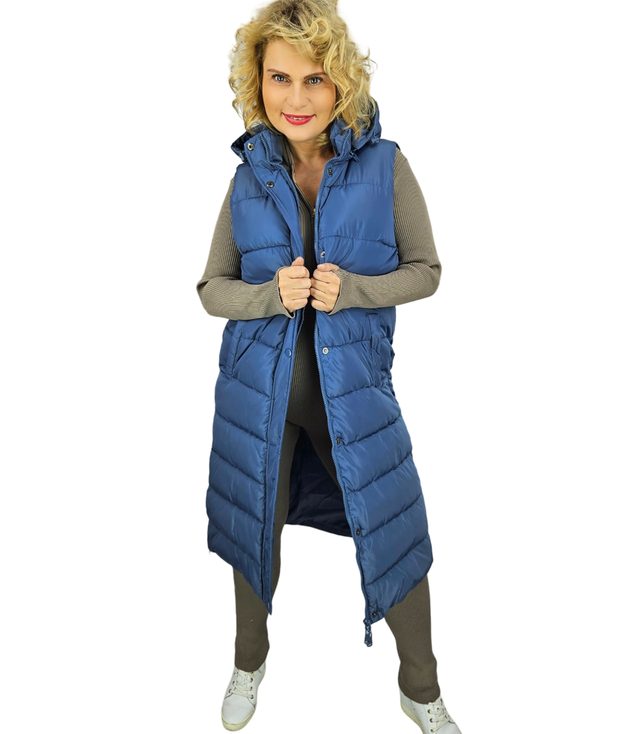 Women's long sleeveless quilted vest with hood TORI