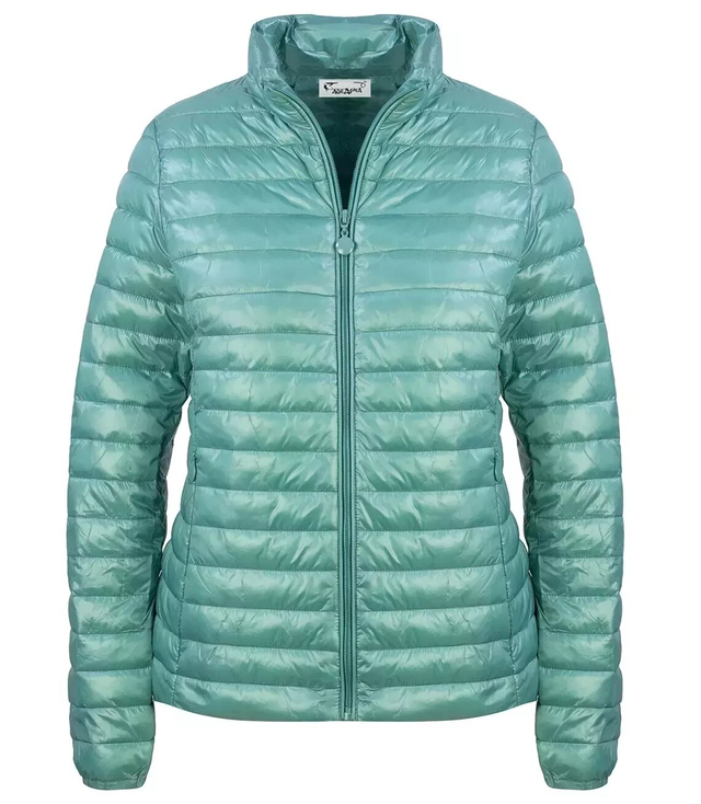 Short transitional quilted jacket with a stand-up collar