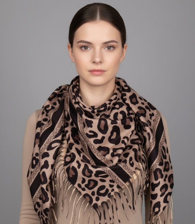 Fashionable scarf panther scarf elegant scarf with tassels