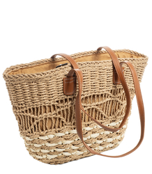 Medium basket, summer bag, stiff handbag, woven eco-leather handles