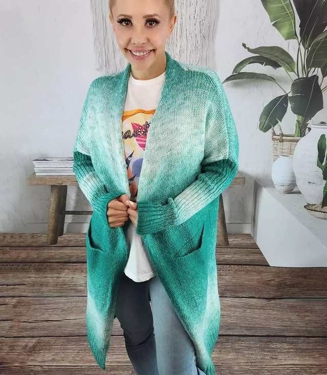 Long cardigan thick colorful ombre sweater