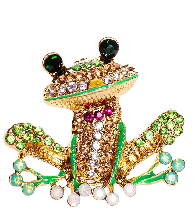 Lovely frog brooch with colorful zircons