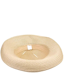 Openwork straw hat with wide ribbon bow