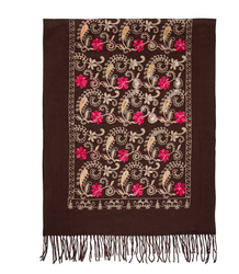 Szal damski folklorowy z motywem kwiatów i frędzlami