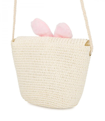 Children's straw bag with plush bunny 