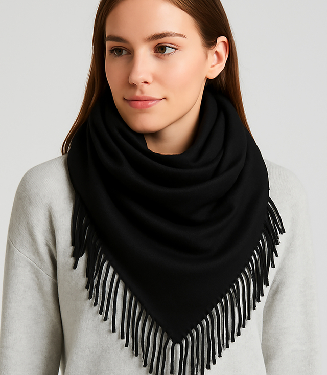 One-color shawl shlik scarf with fringe GRACE