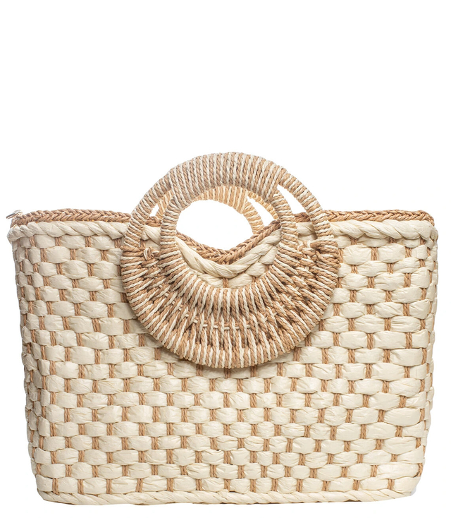 Large basket summer bag purse braided two-color bag