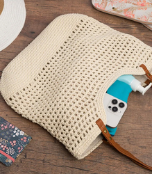 Stylish boho handbag with plaid and linen interior