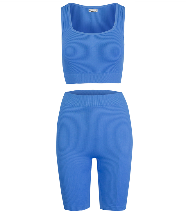 Sporty, ribbed set of short leggings + top with wide straps MISSY