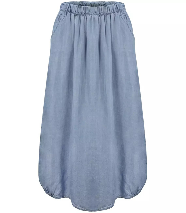 Długa spódnica denim jeans bombka z kieszeniami