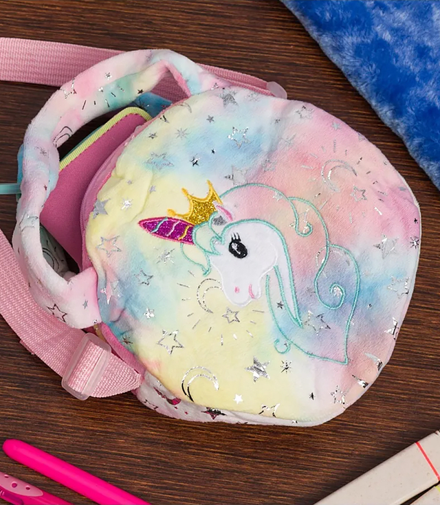 Children's round plush bag with unicorn