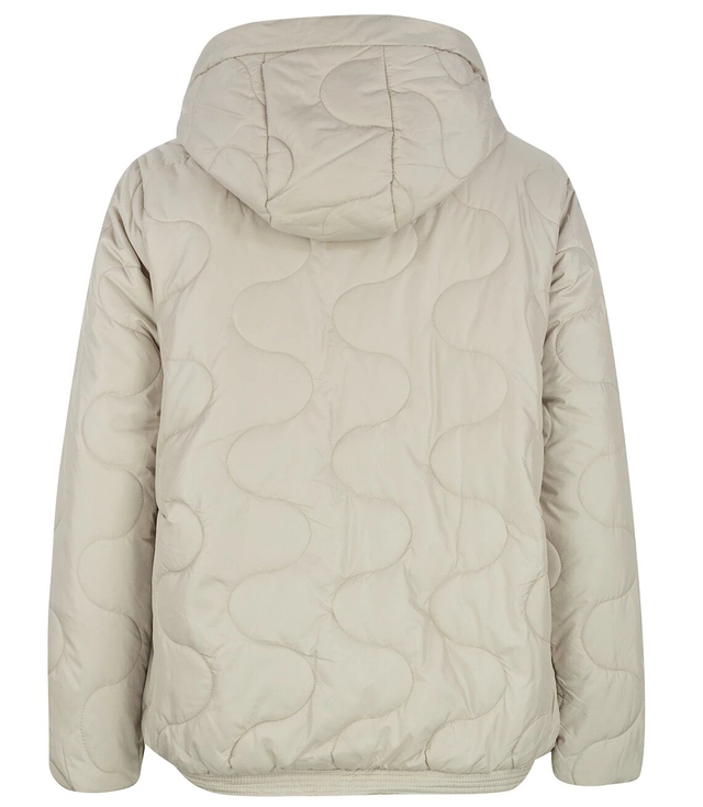 Short quilted transitional jacket with stand-up collar