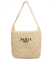 Torebka boho z plecionki z napisem PARIS MILANO